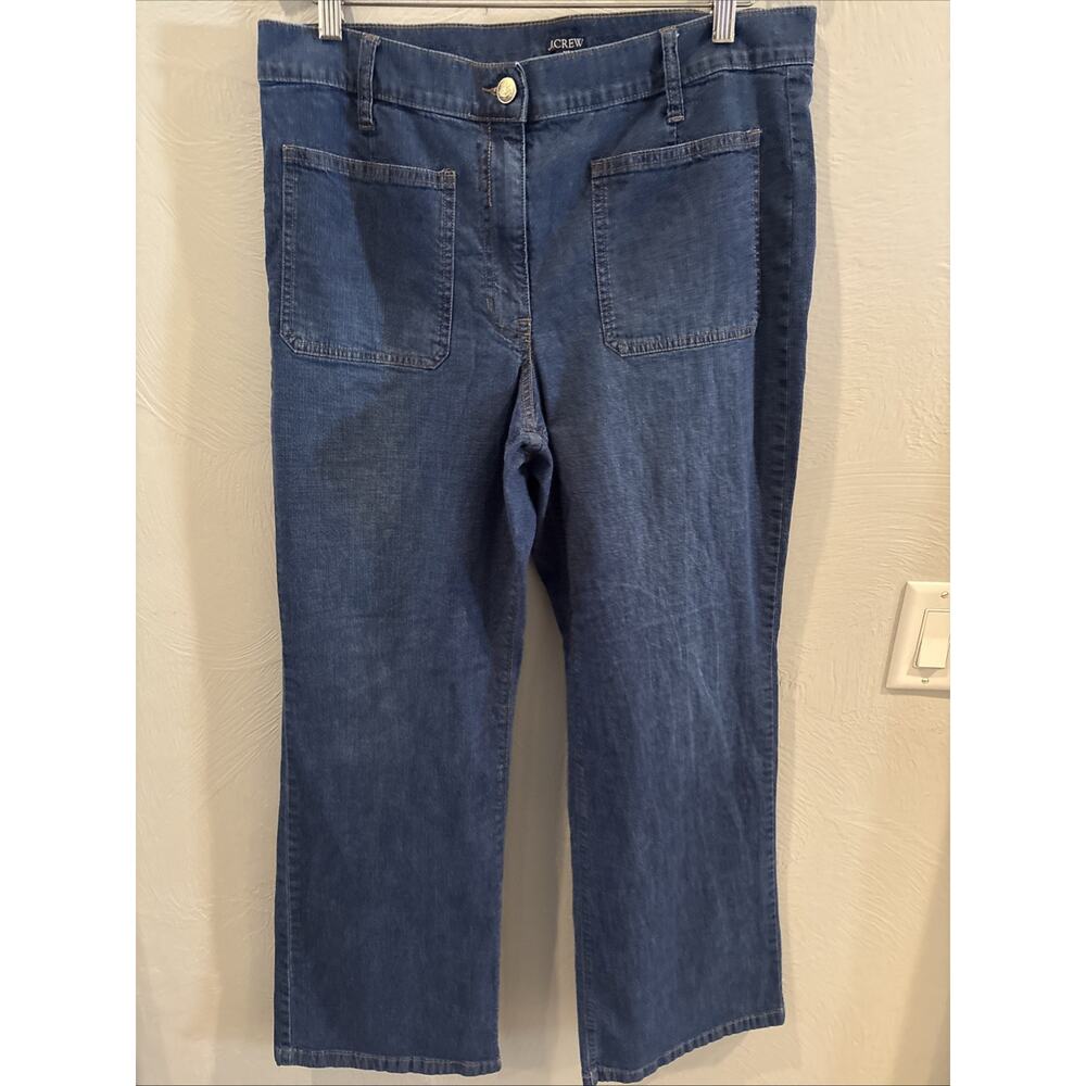 J Crew Jeans Womens 30T Tall Blue Patch Pocket Full Length Wide Leg Denim Casual